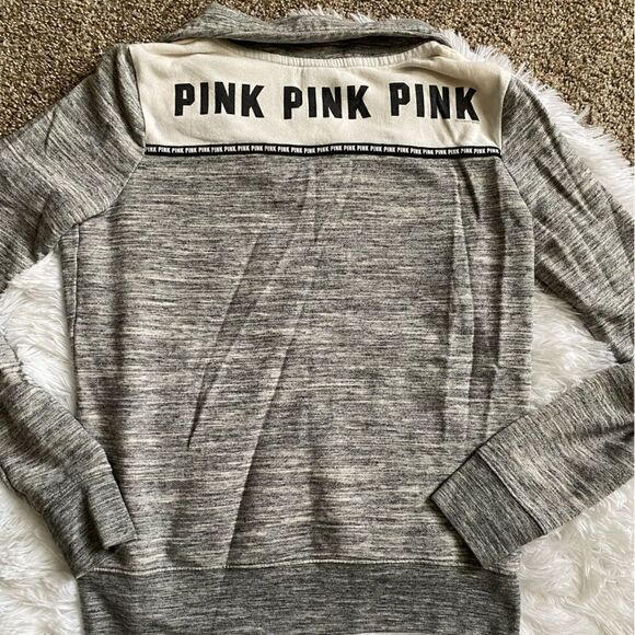 Victoria’s Secret PINK Quarter Zip Pullover Sweatshirt Gray Womens Size Small - Picture 8 of 9